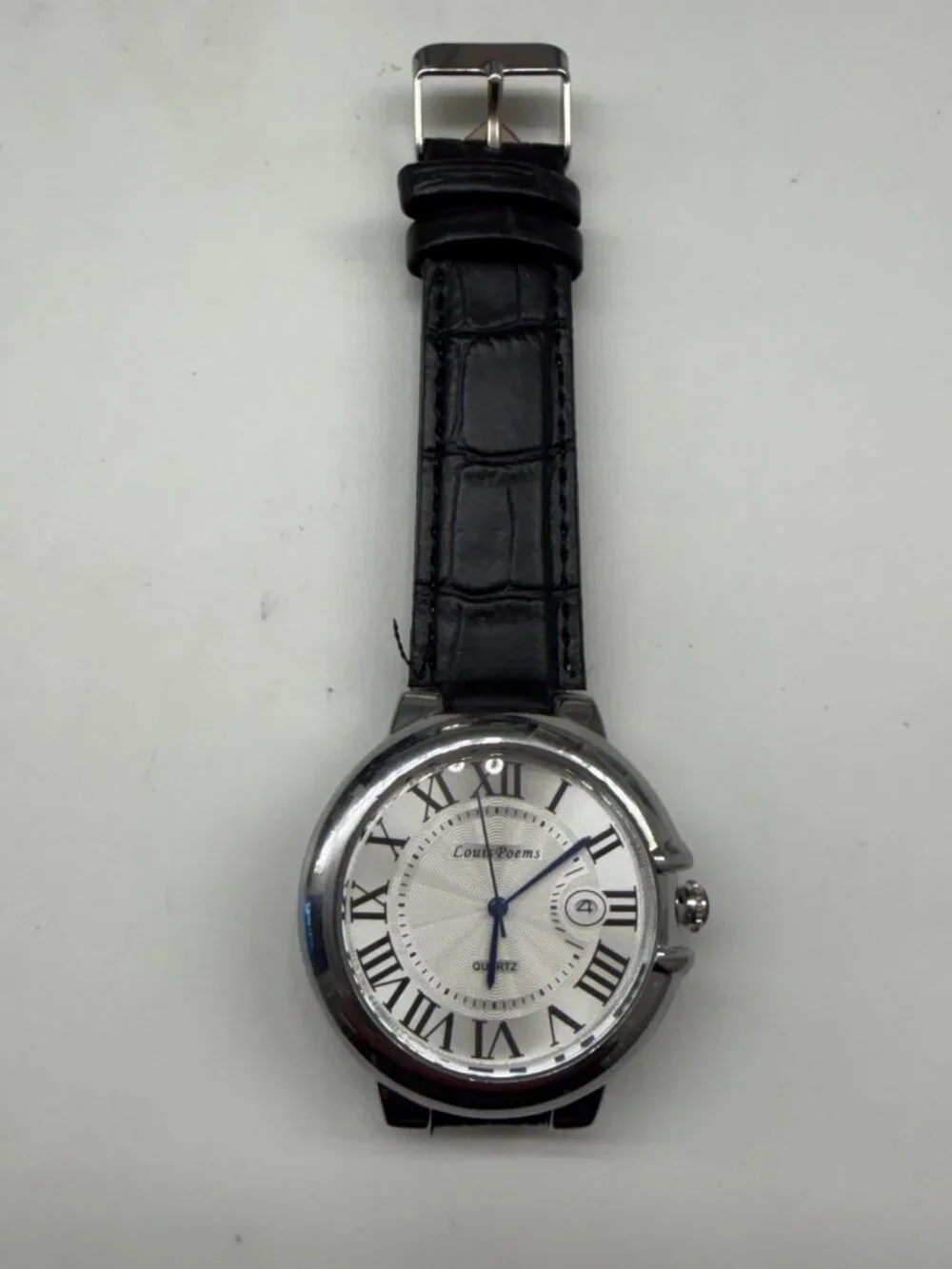 Louis Poems Balon Blue Men's White Dial 41mm Date Quartz Watch NIB